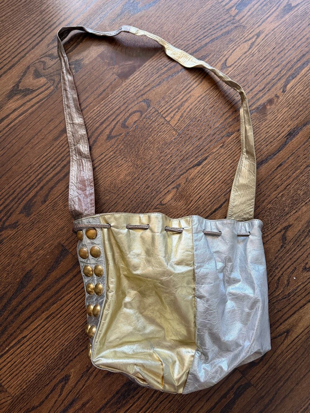 Vintage 80s 90s Silver Gold Metallic Bronze Studded Crossbody Bag